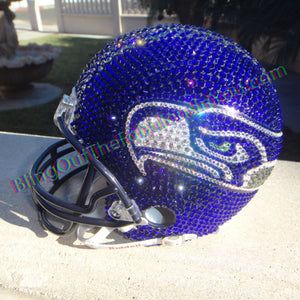 Seattle Seahawks Swarovski Helmet in Cobalt (blue), Crystal Clear, Black Diamond and Peridot for the eyes