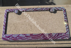 Pink Zebra Swarovski License Plate Frame (Effects Color)