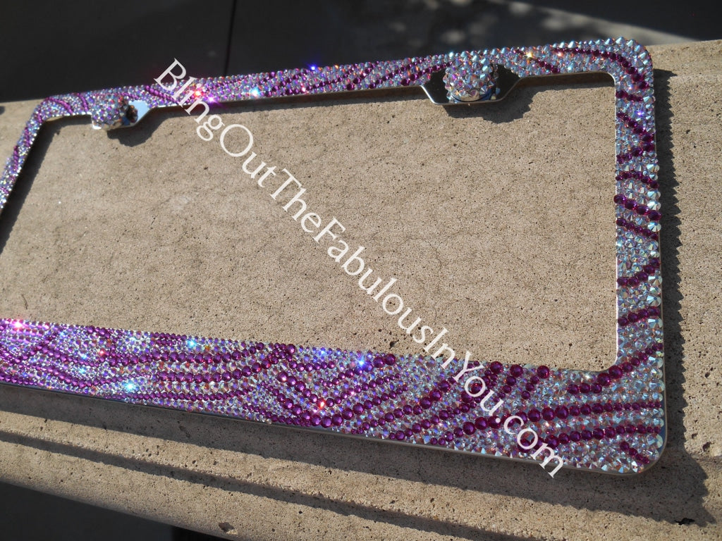 Pink Zebra Swarovski License Plate Frame (Effects Color) crystalfetish
